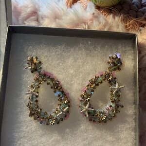 Betsey Johnson Starfish Elegant Gold and Pink Beaded Earrings